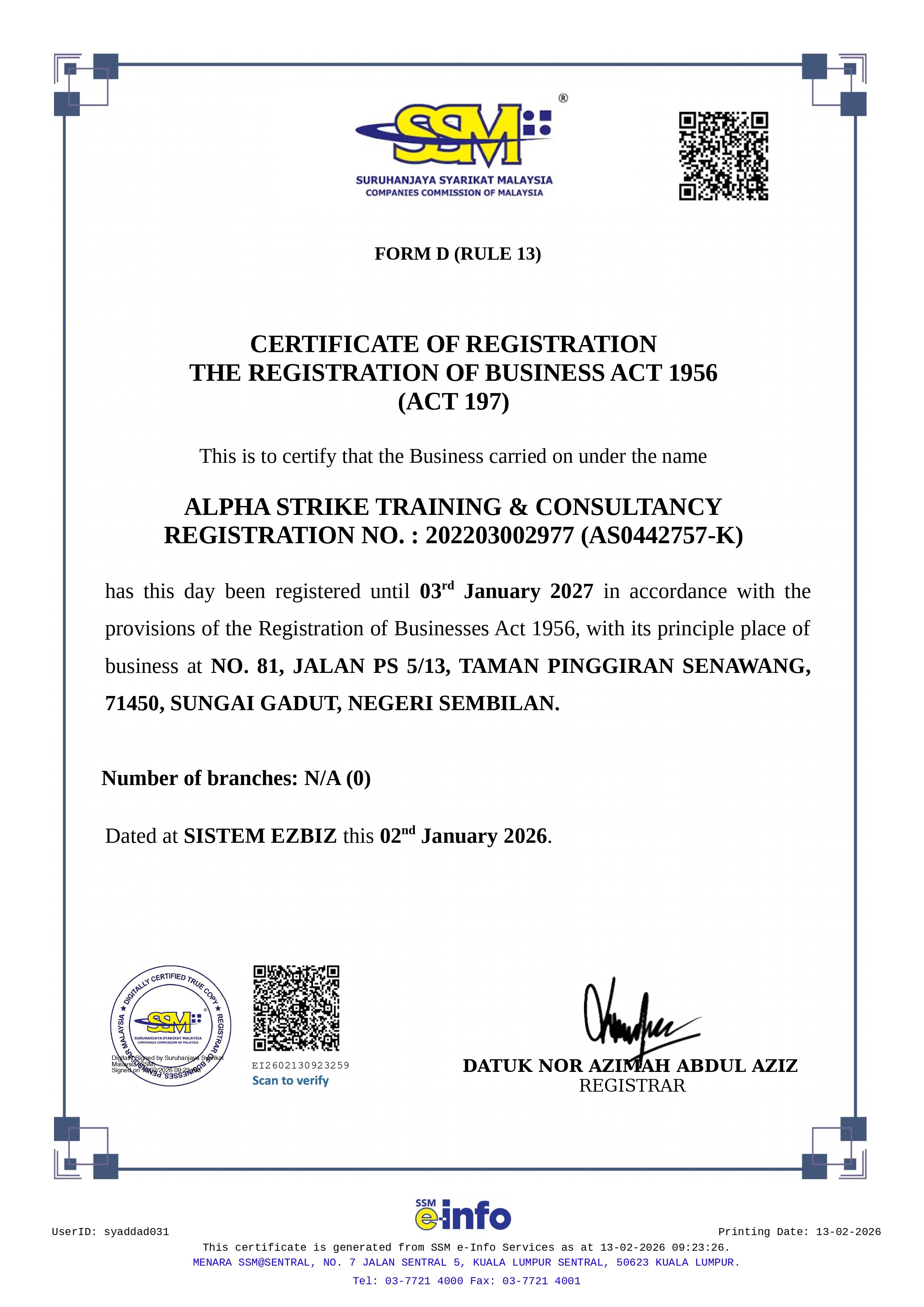 SSM Certificate